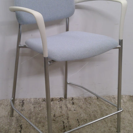 Metal Counter Stool with Blue Upholstered Seat