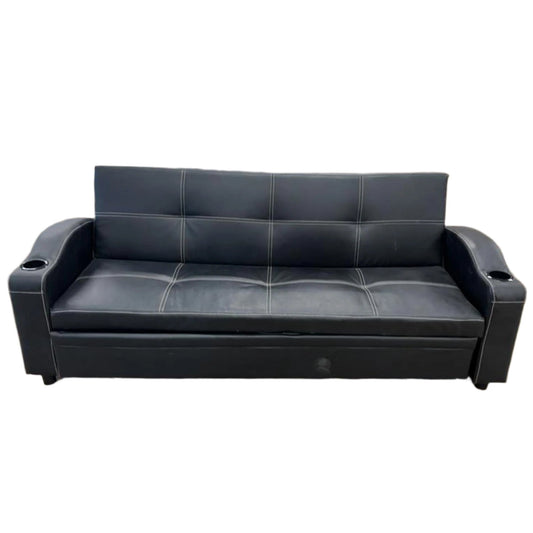 83" Black Vinyl Pullout Sofa