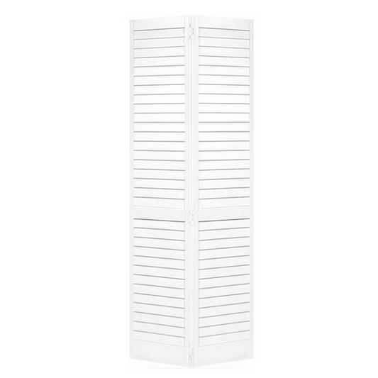 36-in x 80-in White Louver Solid Core Primed Pine Wood Bifold Closet Door
