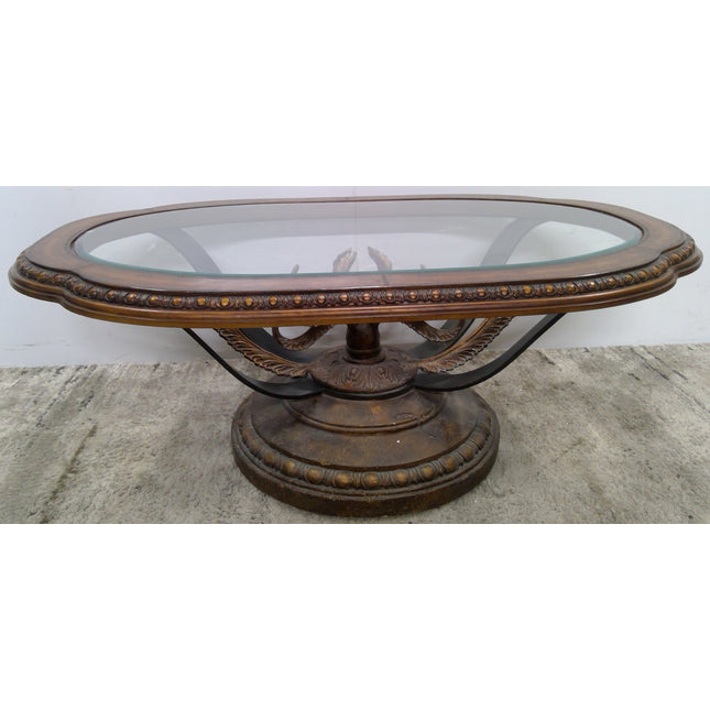 59" Ornate Glass Top Coffee Table