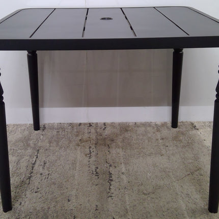 37" Black Metal Square Outdoor Dining Table with Umbrella Hole