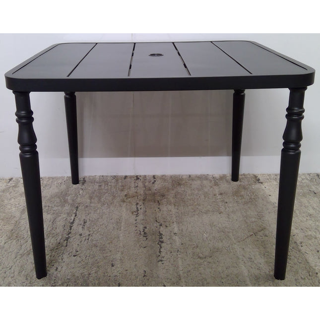 37" Black Metal Square Outdoor Dining Table with Umbrella Hole