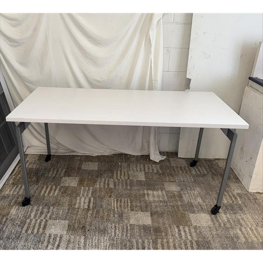 White Table on Wheels