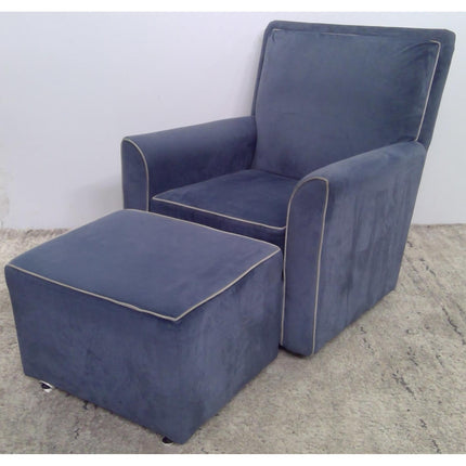 Blue Swivel Rocking Armchair with Ottoman