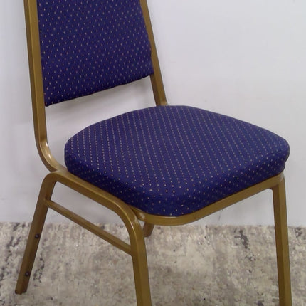 Stackable Metal Chair with Blue Upholstered Seat and Back