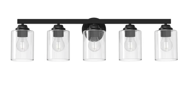 5 Light Matte Black Transitional Bathroom Vanity Light