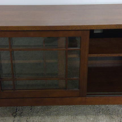 54" Dark Wood Mission-Style Media Console with Sliding Glass Doors