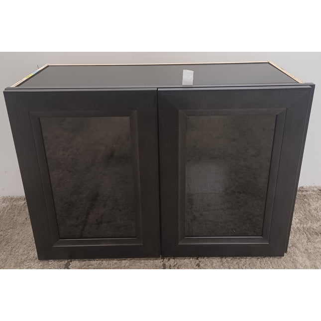 30" x 21" Black Upper Cabinet with Glass Doors