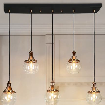 5-Light Black and Brass Glass Linear Island Light