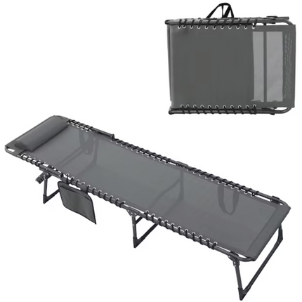 Dark Gray Steel Frame Stationary Chaise Lounge Chair with Gray Sling Seat (Added 08/11/2026)