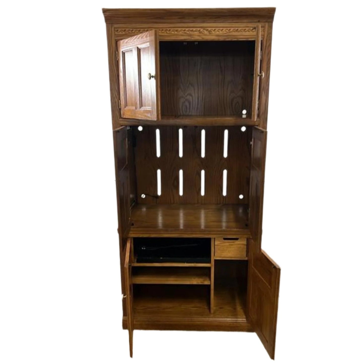 Oak-Finished Microwave Cabinet/Hutch