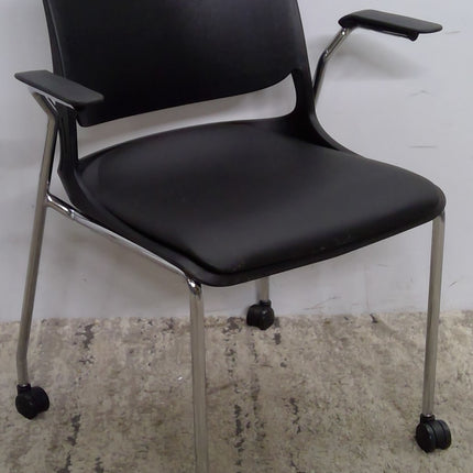 Black Rolling Guest Chair with Chrome Metal Legs