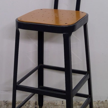 Black Metal Barstool with Brown Seat