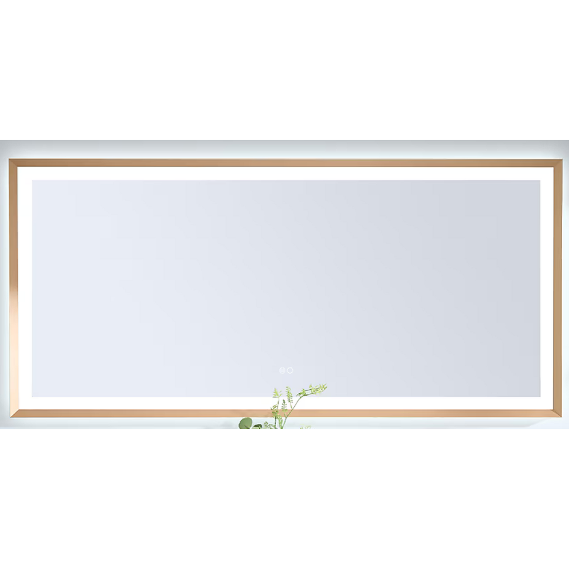 Rectangular mirror with LED lighting on a wall, front