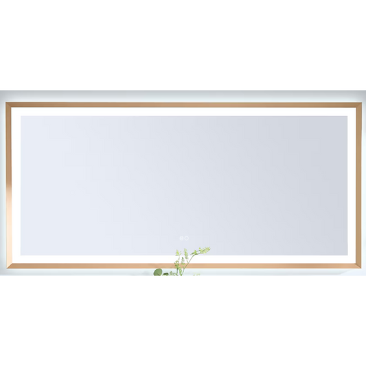 Rectangular mirror with LED lighting on a wall, front