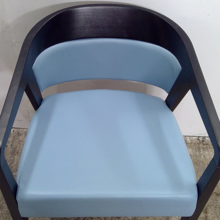 Wood Armchair with Blue Cushions