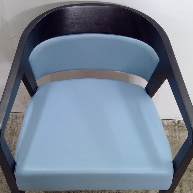 Wood Armchair with Blue Cushions