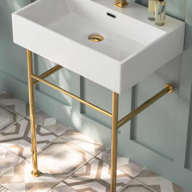 Ceramic 23.82" Wall-Mount Traditional Gold Console Sink with Base