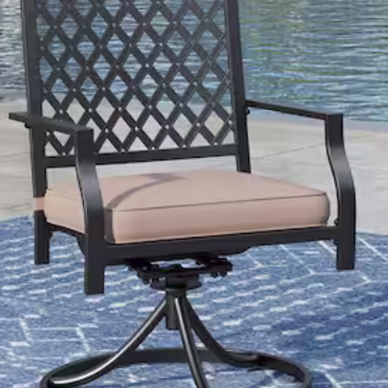Black Metal Elegant Patio Outdoor Dining Swivel Chair with Beige Cushion