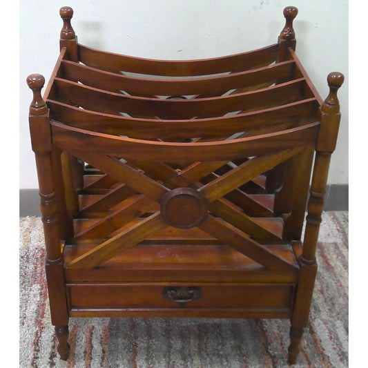 Vintage Wood Magazine Stand with Drawer