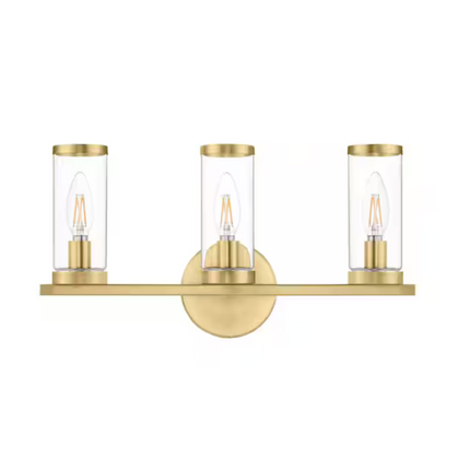 16.625 in. 3-Light Brass Bathroom Vanity Light Fixture