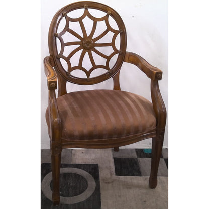 Carved Wood Armchair with Striped Seat