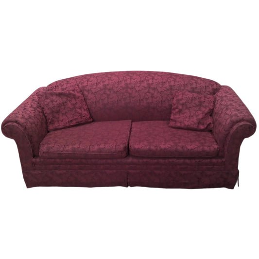 Pre-Owned Maroon Foliate-Patterned Loveseat, front