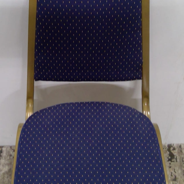 Stackable Metal Chair with Blue Upholstered Seat and Back