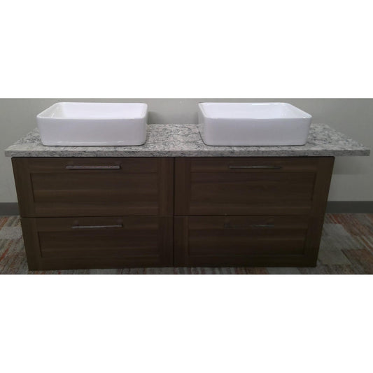 62" Granite Top Double Sink Floating Vanity