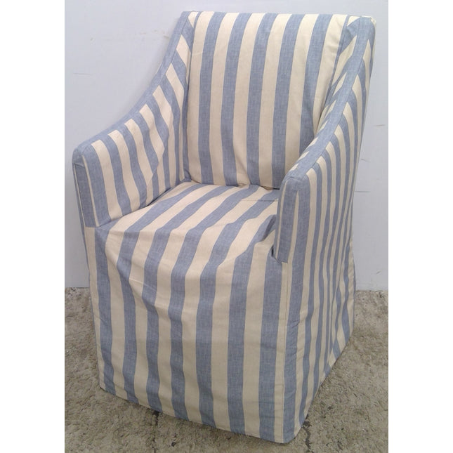 Sloped Arm Slipcover Dining Chair in Malcolm Stripe Blue