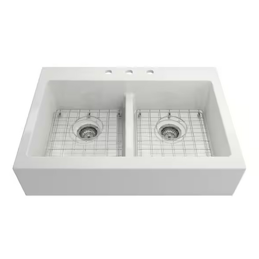 34" Farmhouse/Apron-Front Double-Bowl Fireclay Sink