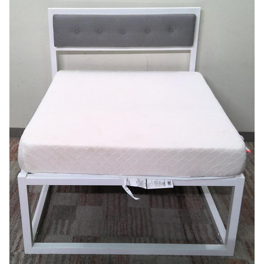 Short Twin White Metal Bed Frame with Mattress