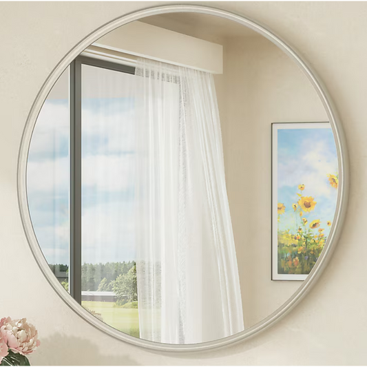 30-in Round Brushed Nickel Beveled Wall Mirror