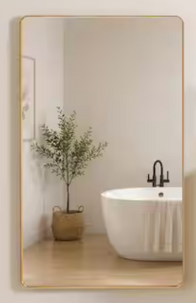 40 in. W x 32 in. H Rectangular Framed Wall Bathroom Vanity Mirror Modern Style in Champagne Copper