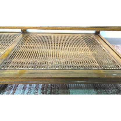 Glass-Top Coffee Table with Cane Shelf
