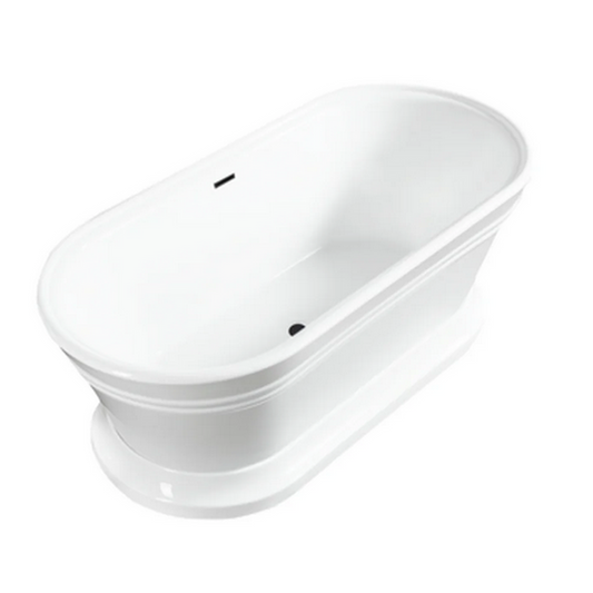 Vanity Art 59-Inch Freestanding Acrylic Soaking Tub with Slotted Overflow and Pop-Up Drain