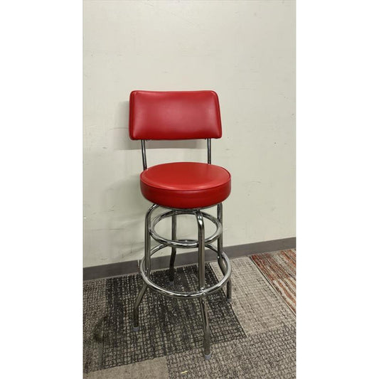 Red Faux Leather Stool