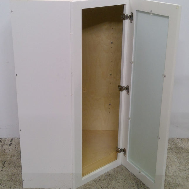 White Plywood Upper Corner Cabinet With Glass Door 24 Inch