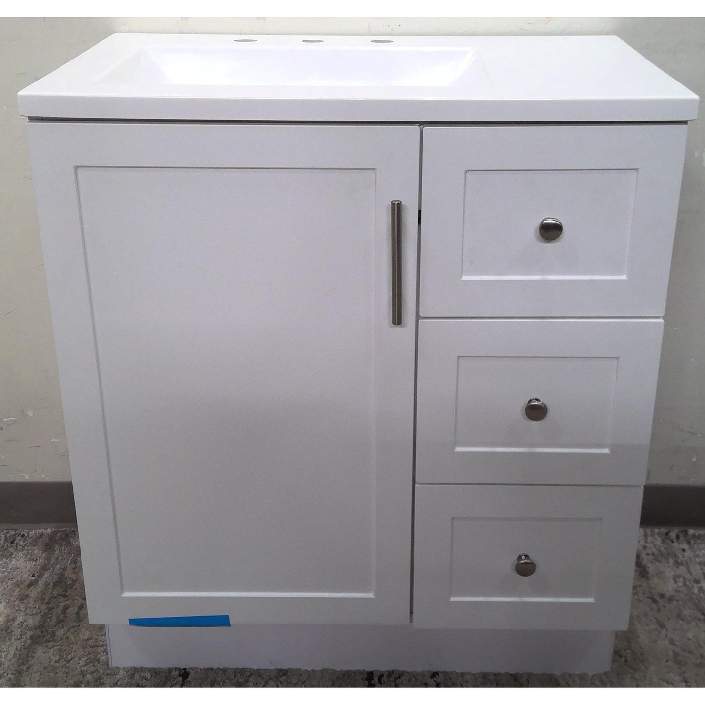 30" True White Single Sink Bathroom Vanity with White Cultured Marble Top