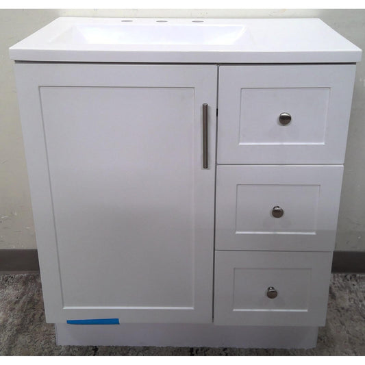 30" True White Single Sink Bathroom Vanity with White Cultured Marble Top
