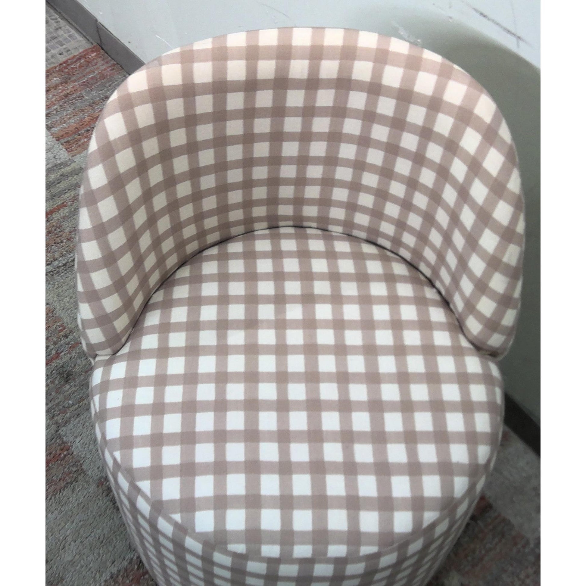 Plaid Swivel Barrel Chair