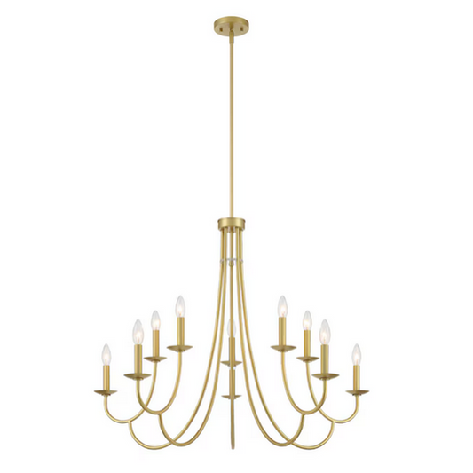 10 -Light Matte Gold Farmhouse Bare Bulb Chandelier