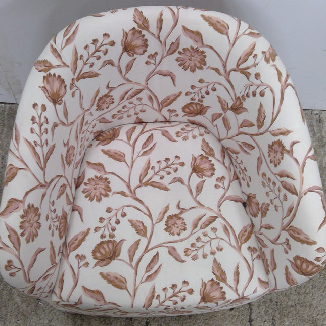 Cream and Brown Floral Barrel Chair