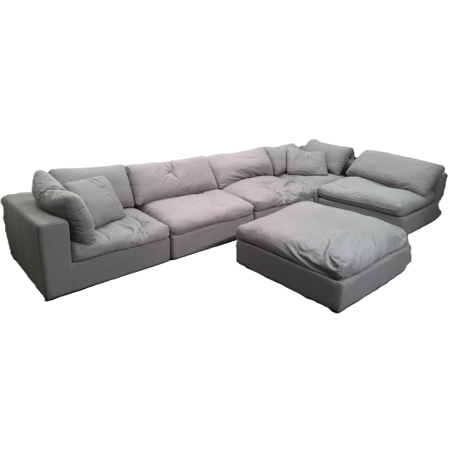 Gray Down Filled Sectional Sofa with Ottoman