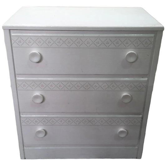 White 3-Drawer Dresser, front of dresser
