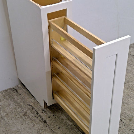 9" White Plywood Base Cabinet with Pullout Organizer