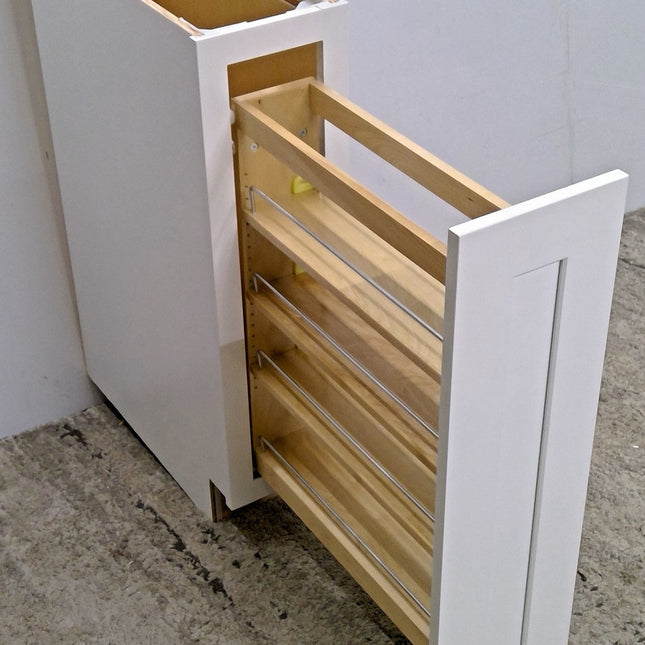 9" White Plywood Base Cabinet with Pullout Organizer