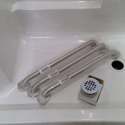 60-in W x 33-in L x 77-in H Rectangle One-Piece Shower Kit (Right Drain) with Integrated Seat Base and Wall Drain