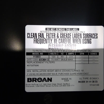 Broan-NuTone 30 inch Ductless Recirculating Black Under Cabinet Range Hood