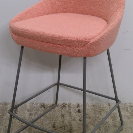 Pink Upholstered Counter Stool with Gray Metal Legs